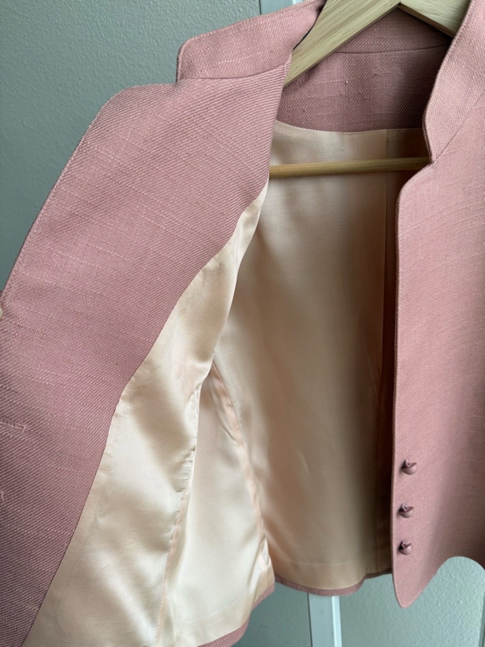 Vintage Linen Cropped Jacket Blazer Dusty Pink Structured Minimalist 90s - Picture 4 of 10
